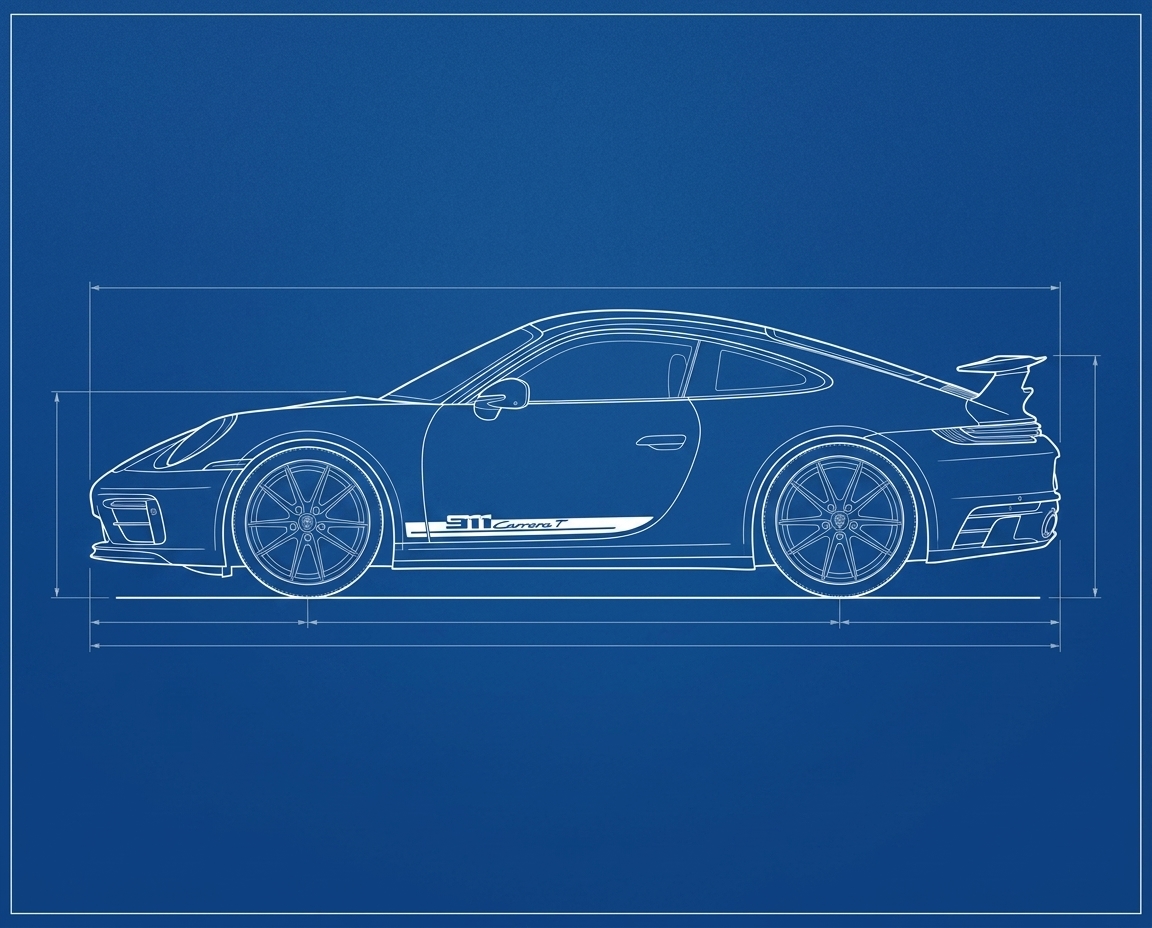Porsche 911 Carrera T, blueprint, artwork only